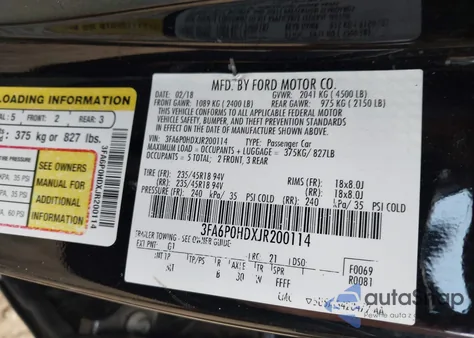 2018 Ford Fusion Se z USA, uszkodzony, nr VIN 3FA6P0HDXJR200114
